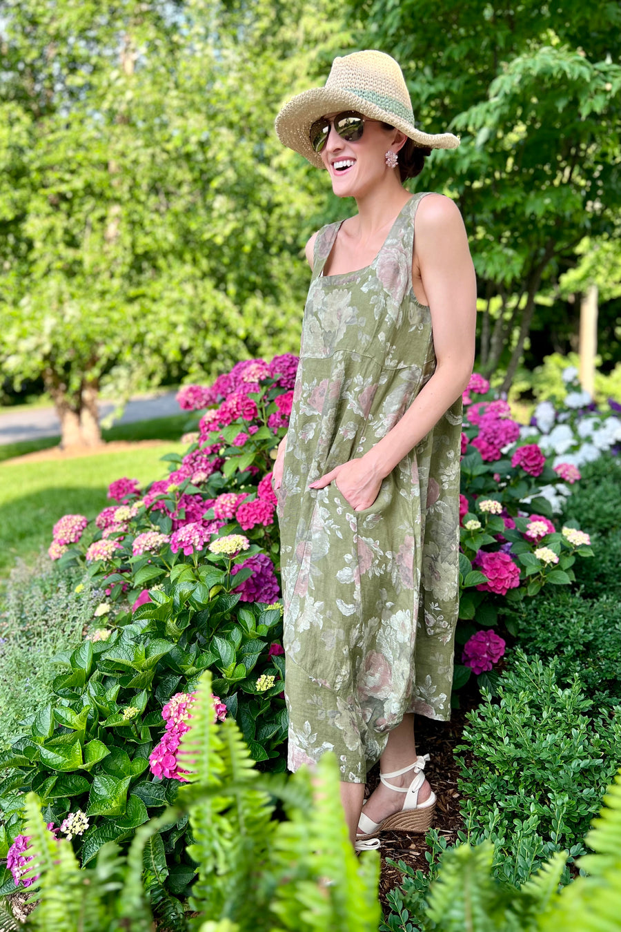 Italian Garden Floral Linen Dress