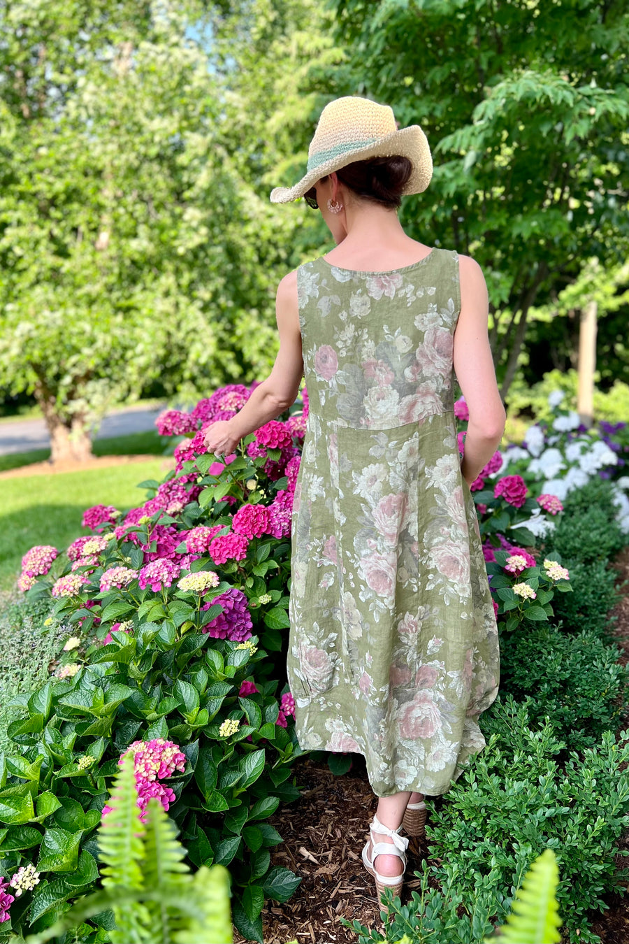 Italian Garden Floral Linen Dress