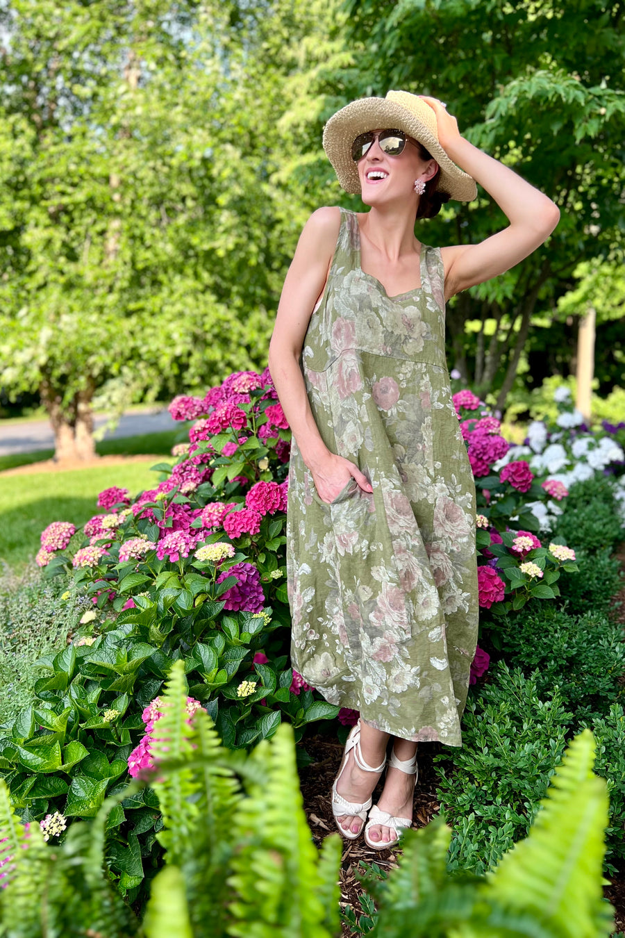 Italian Garden Floral Linen Dress