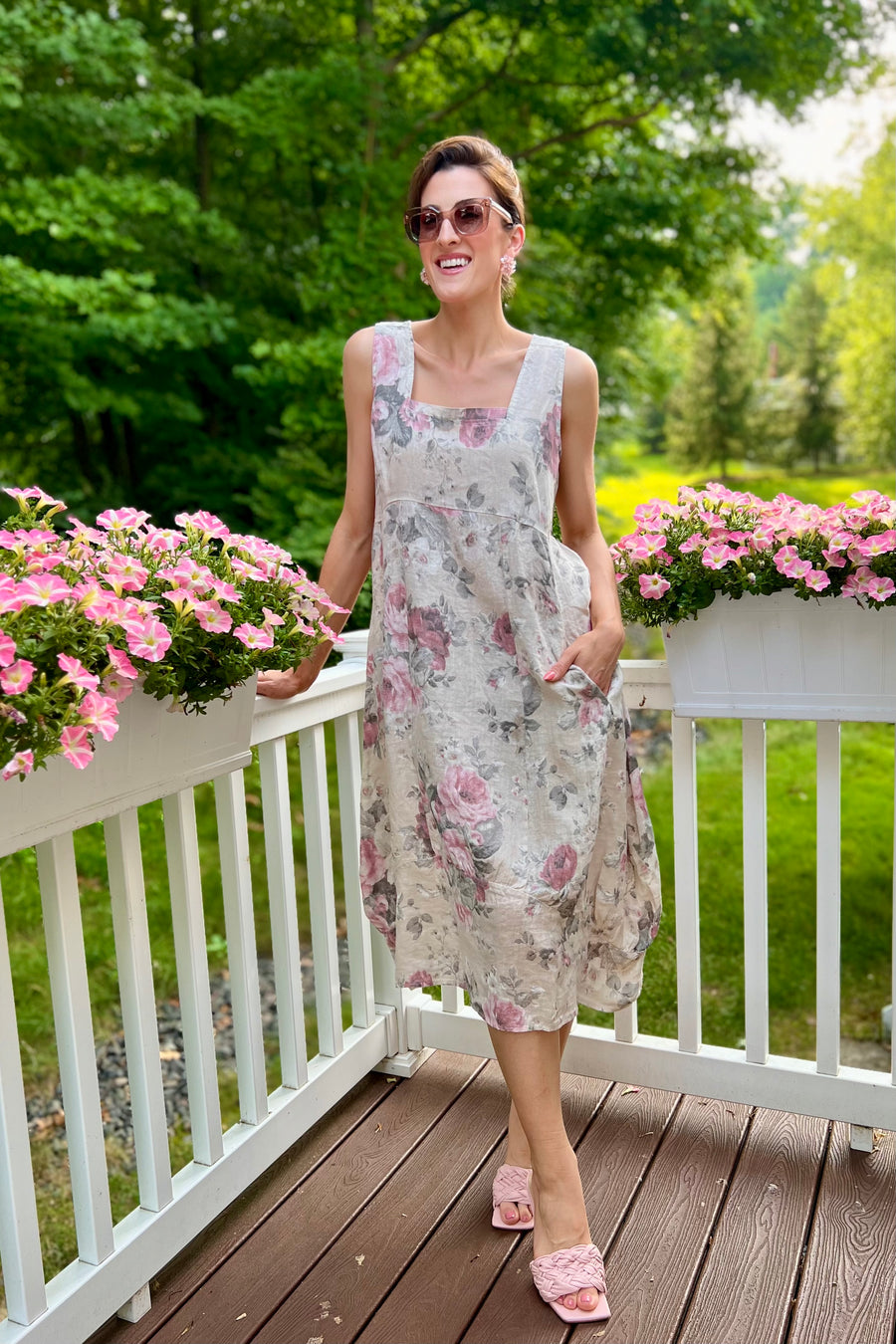 Italian Garden Floral Linen Dress