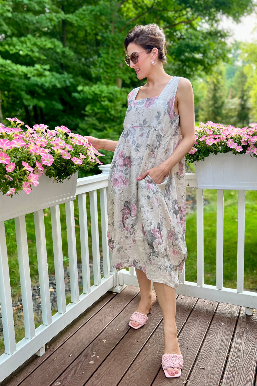 Italian Garden Floral Linen Dress