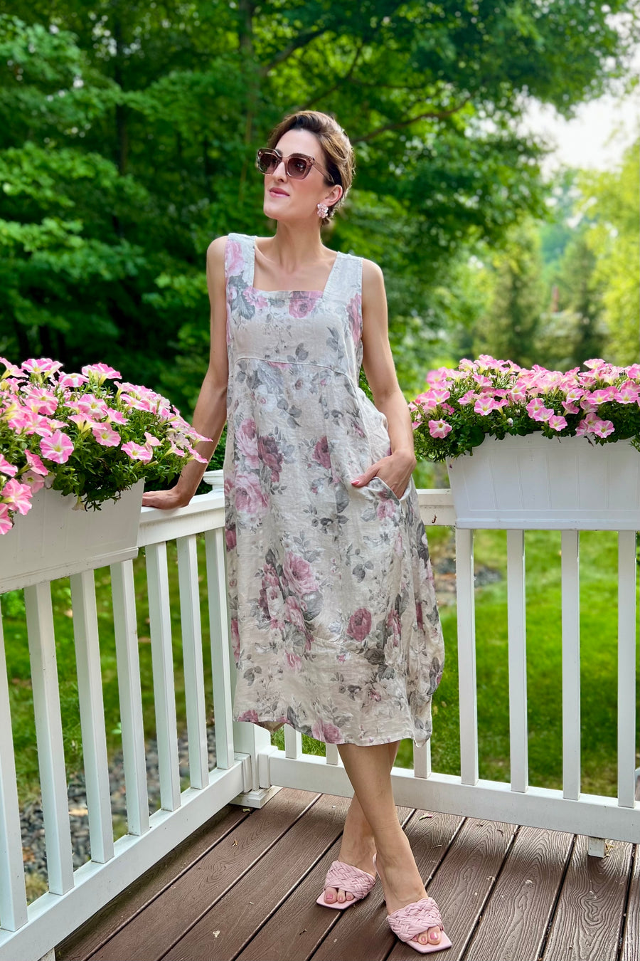 Italian Garden Floral Linen Dress