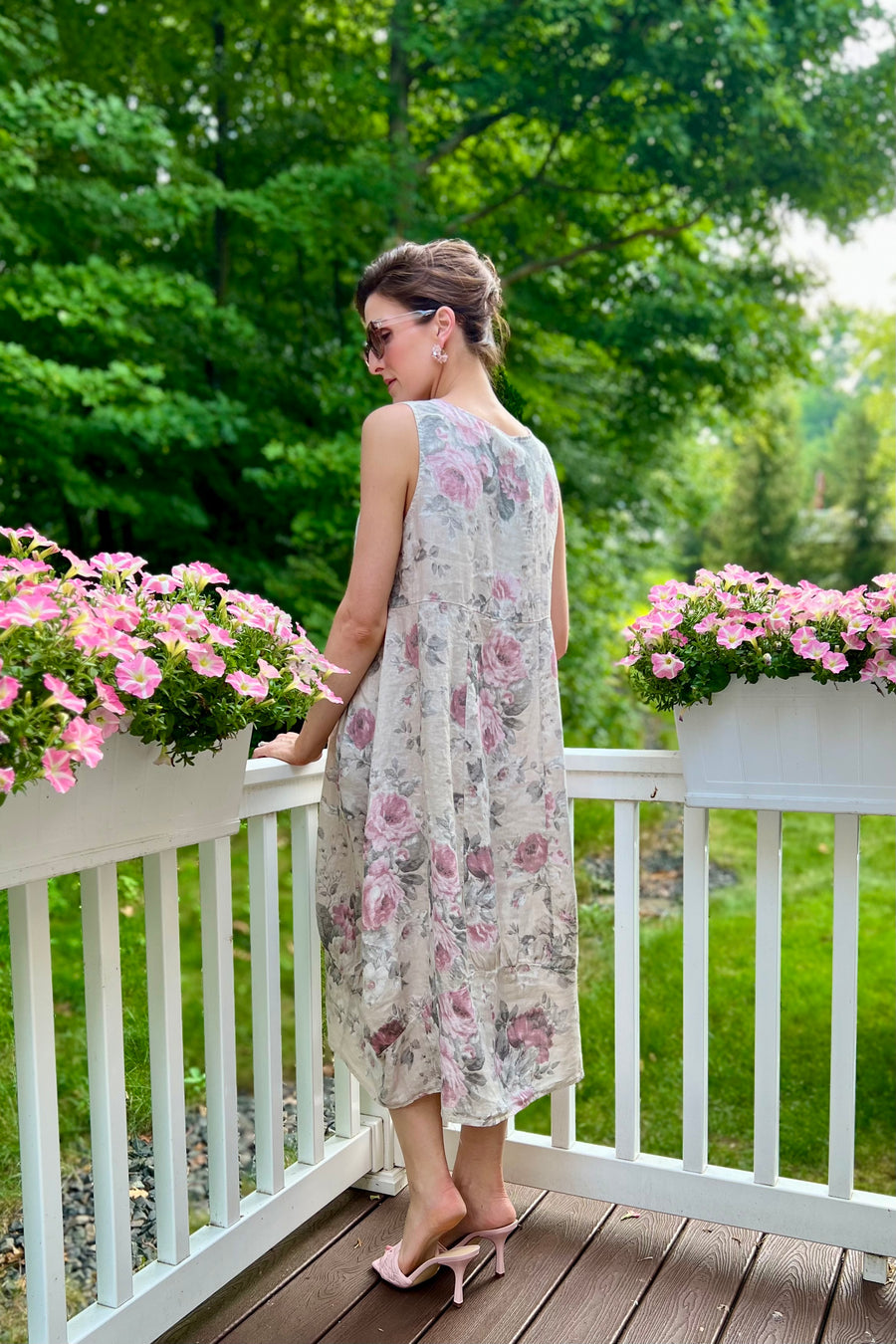 Italian Garden Floral Linen Dress