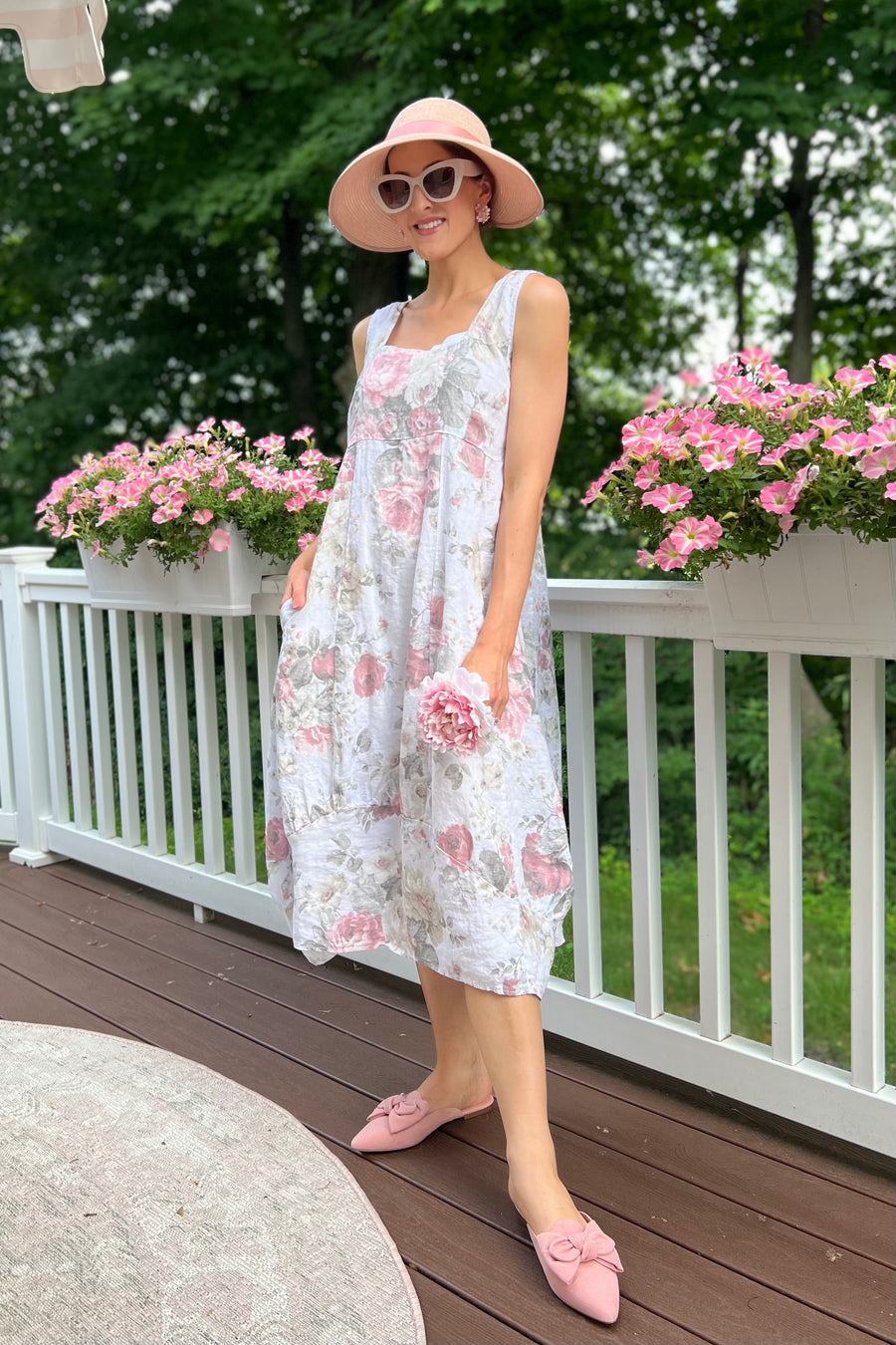Italian Garden Floral Linen Dress