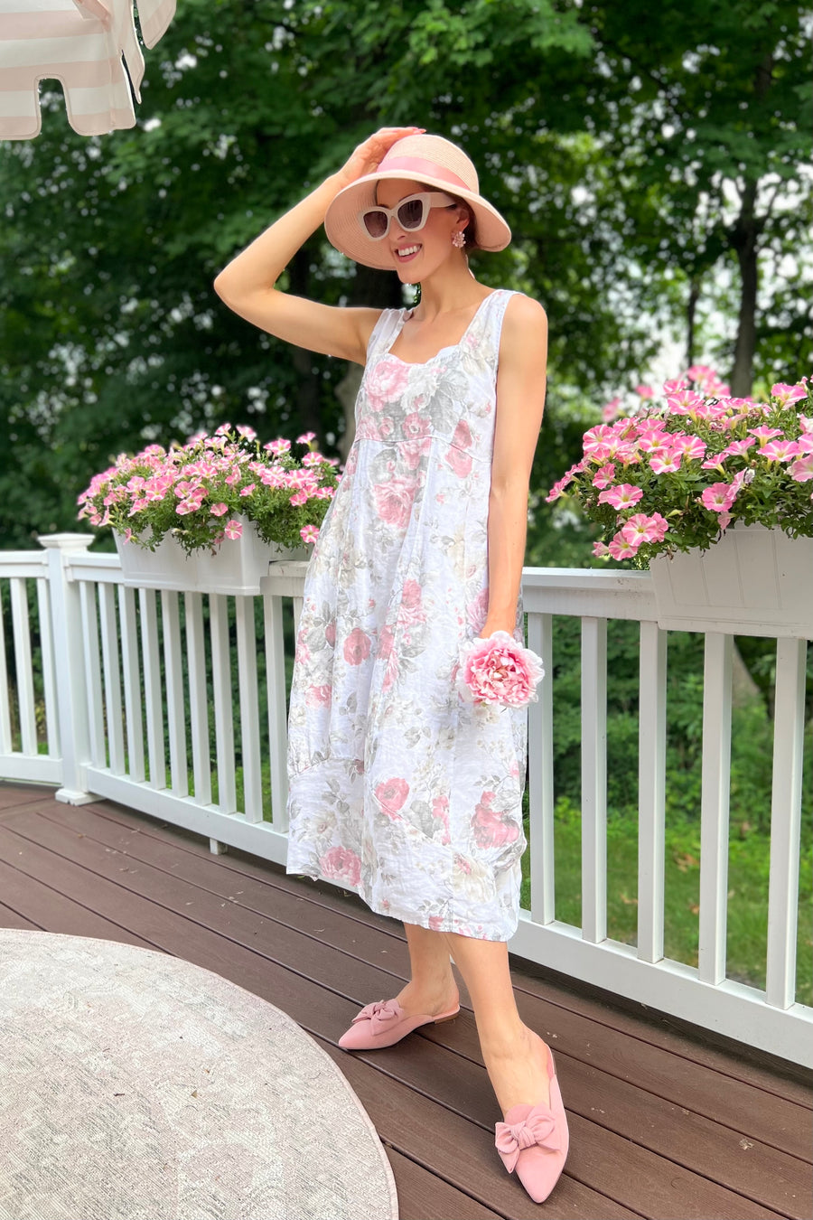Italian Garden Floral Linen Dress
