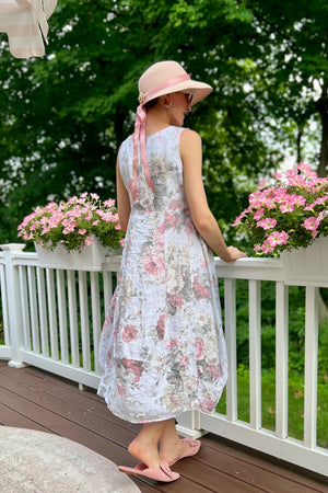 Italian Garden Floral Linen Dress