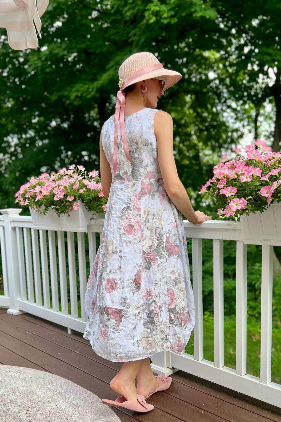 Italian Garden Floral Linen Dress
