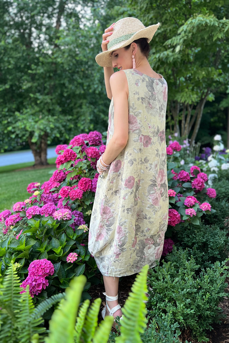 Italian Garden Floral Linen Dress
