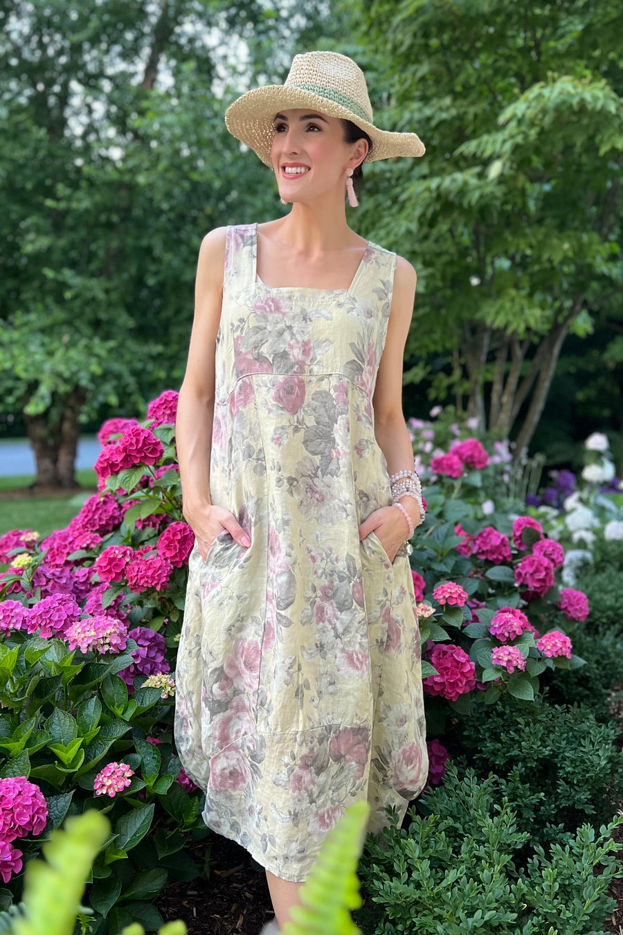 Italian Garden Floral Linen Dress