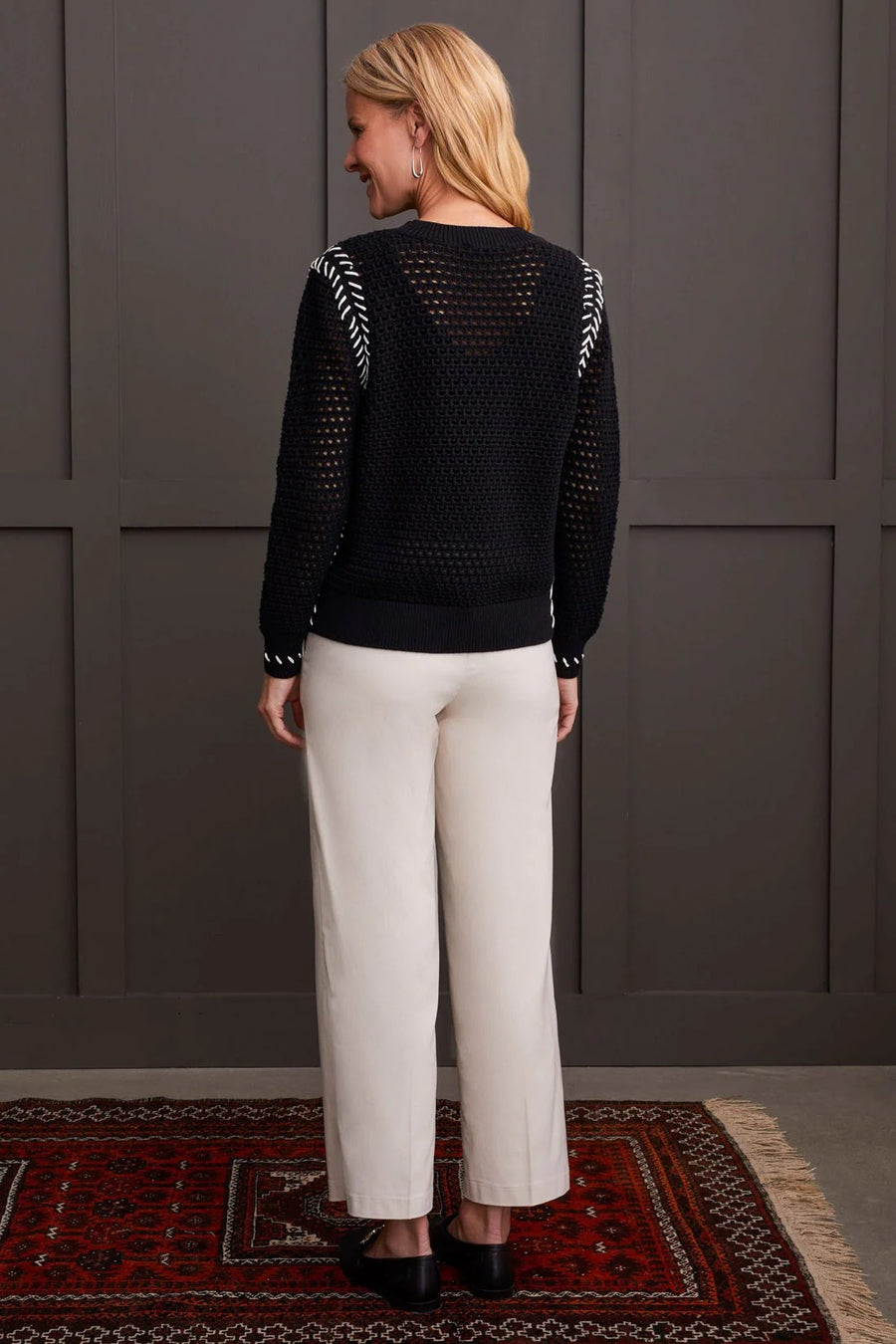 Whip Stitch Crew Neck Cotton Sweater