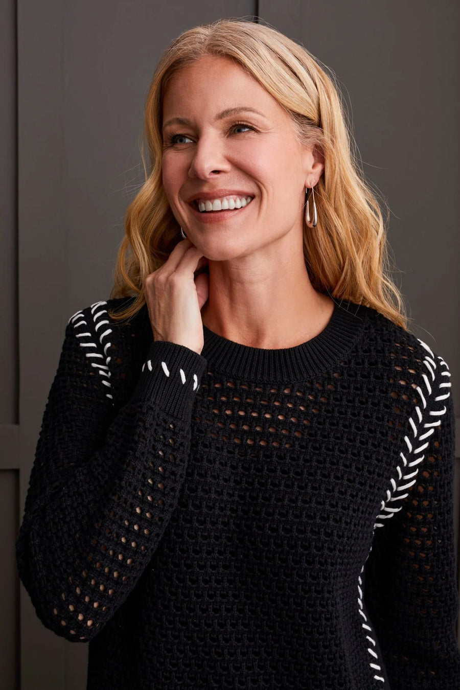Whip Stitch Crew Neck Cotton Sweater