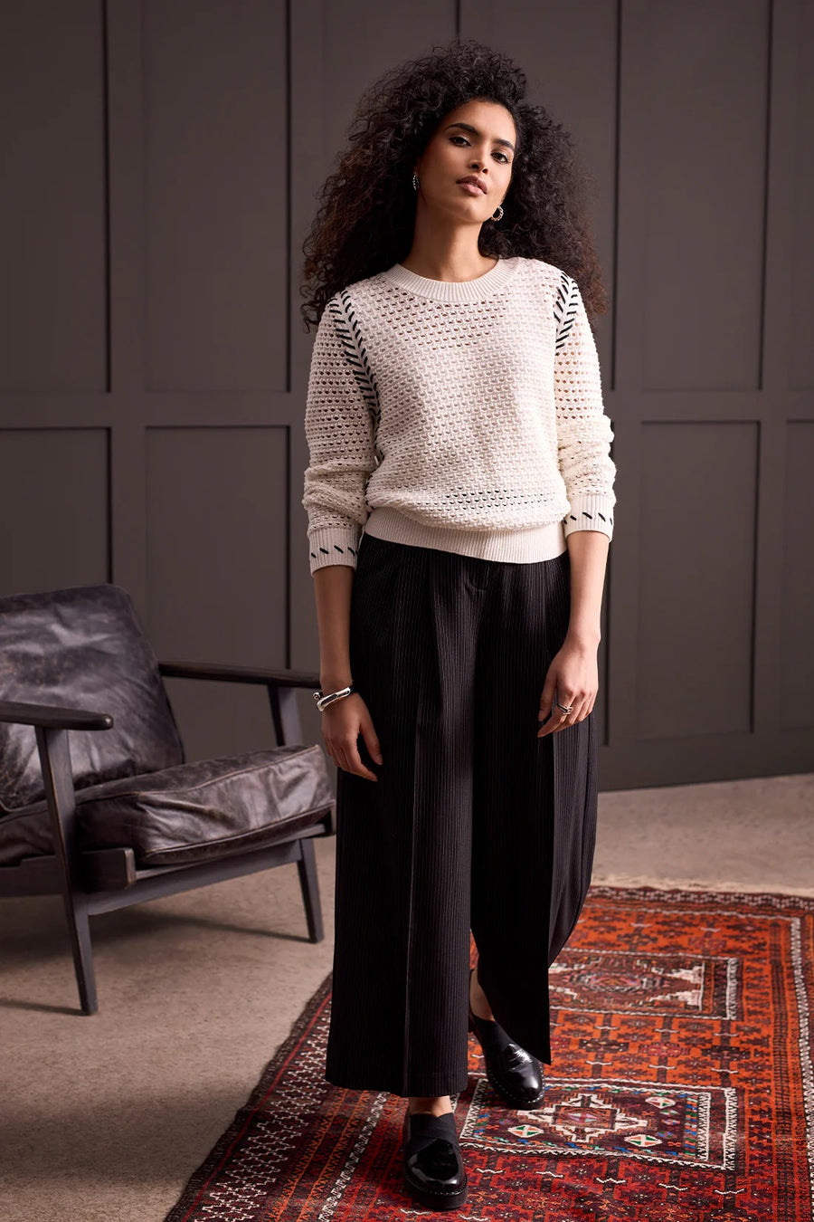 Whip Stitch Crew Neck Cotton Sweater