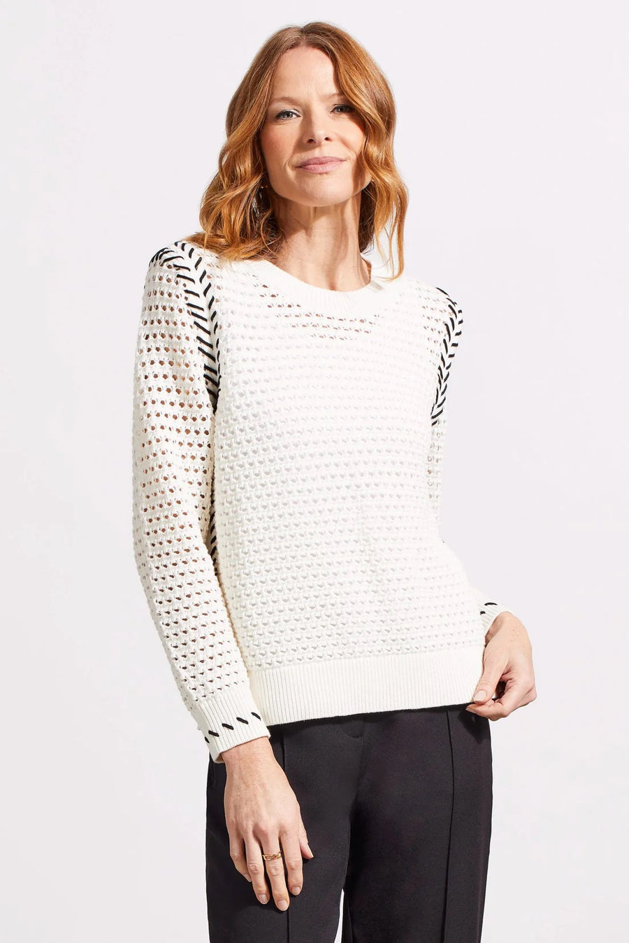 Whip Stitch Crew Neck Cotton Sweater