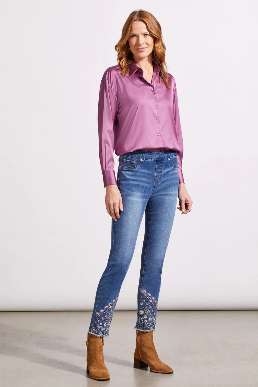 Embroidered Slim Ankle Jeans