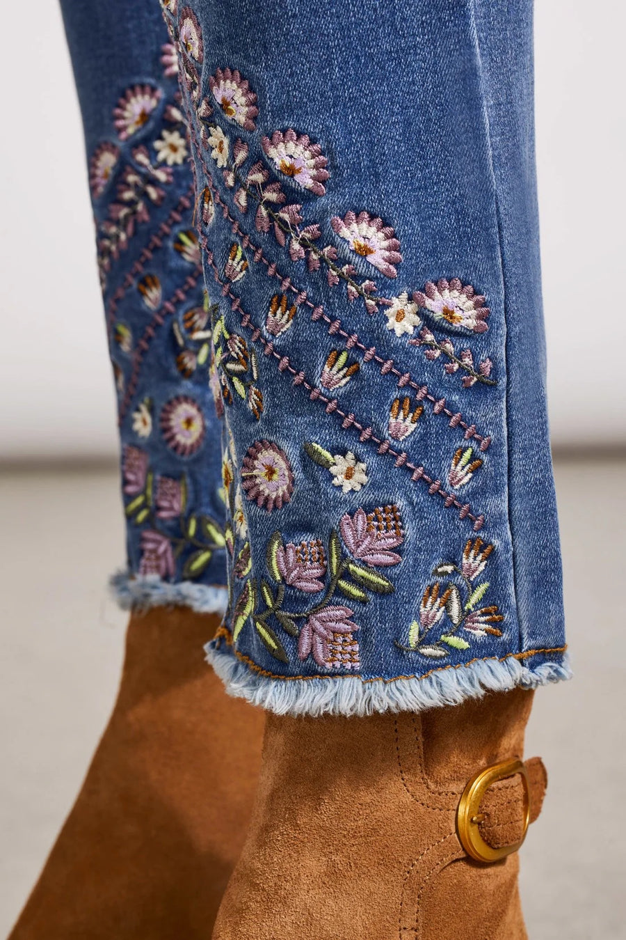 Embroidered Slim Ankle Jeans
