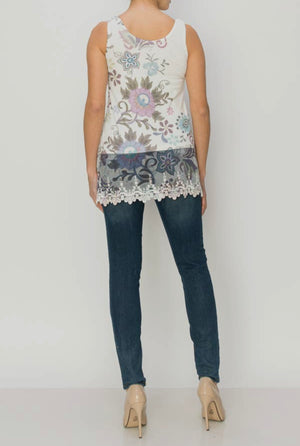 Printed Layering Tank w/Lace Hem