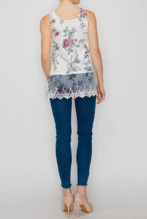 Printed Layering Tank w/Lace Hem