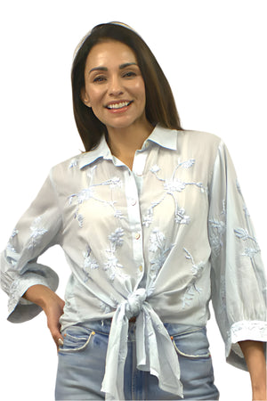 Embroidered Charm Tie Blouse