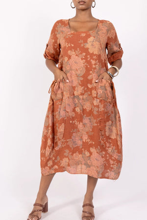 Flowing Floral Linen Dress