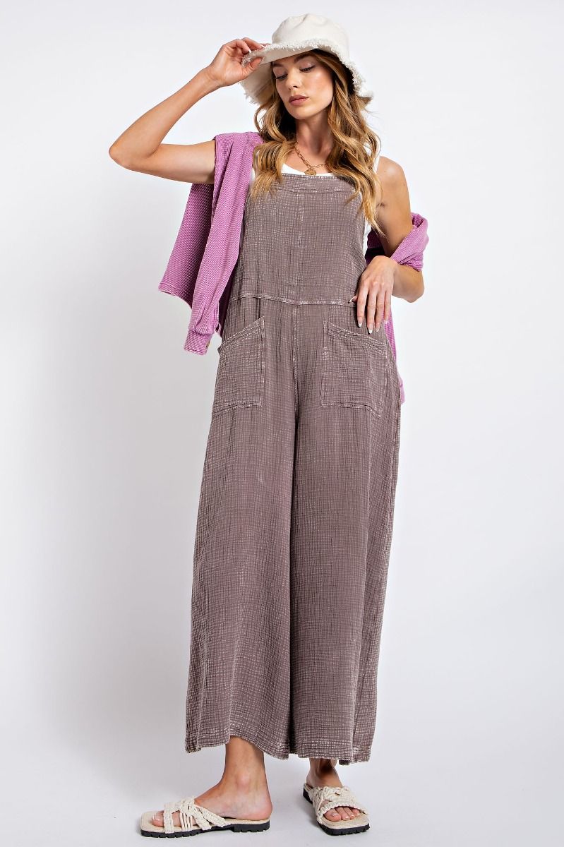 Washed Cotton Gauze Overalls