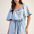 Load image into Gallery viewer, Washed Denim Floral Romper
