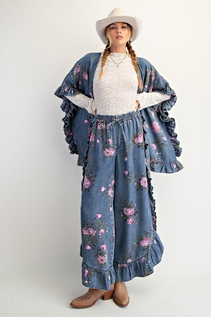 Floral Denim Flow Pants