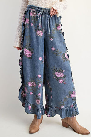 Floral Denim Flow Pants