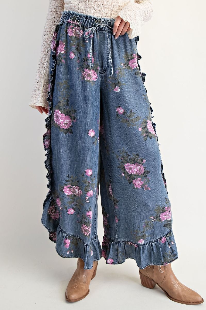 Floral Denim Flow Pants