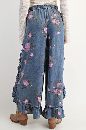 Floral Denim Flow Pants