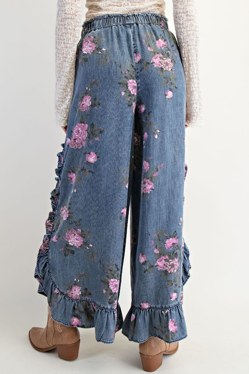 Floral Denim Flow Pants