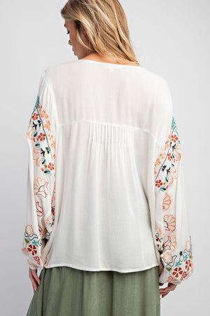 Embroidered Dolman Sleeve Blouse