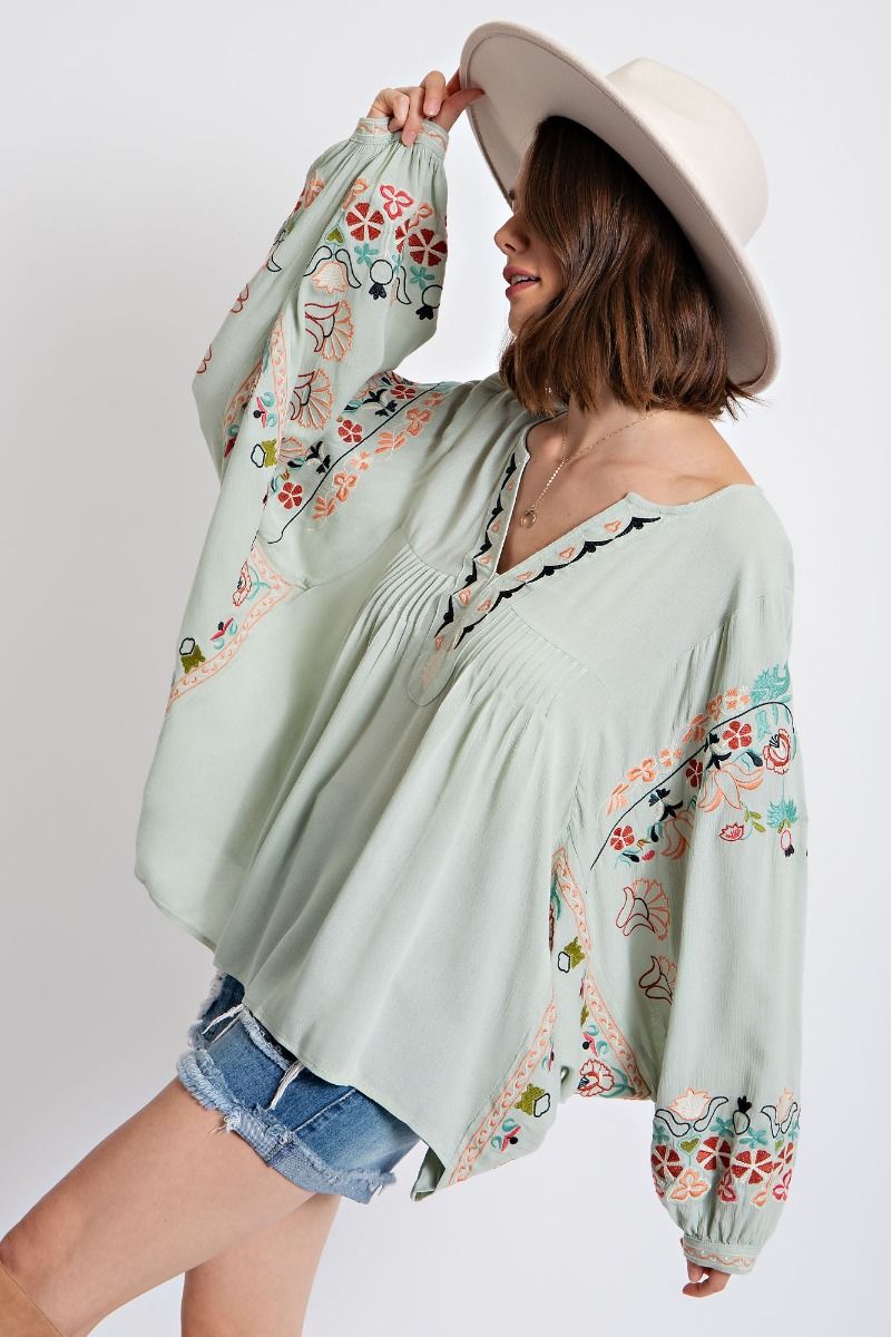 Embroidered Dolman Sleeve Blouse