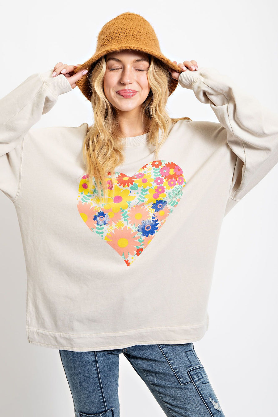 Heart Print Cotton Pullover