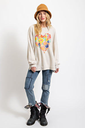 Heart Print Cotton Pullover