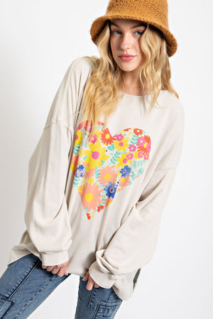 Heart Print Cotton Pullover