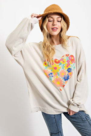 Heart Print Cotton Pullover