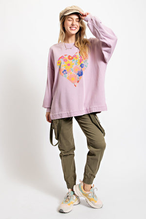 Heart Print Cotton Pullover