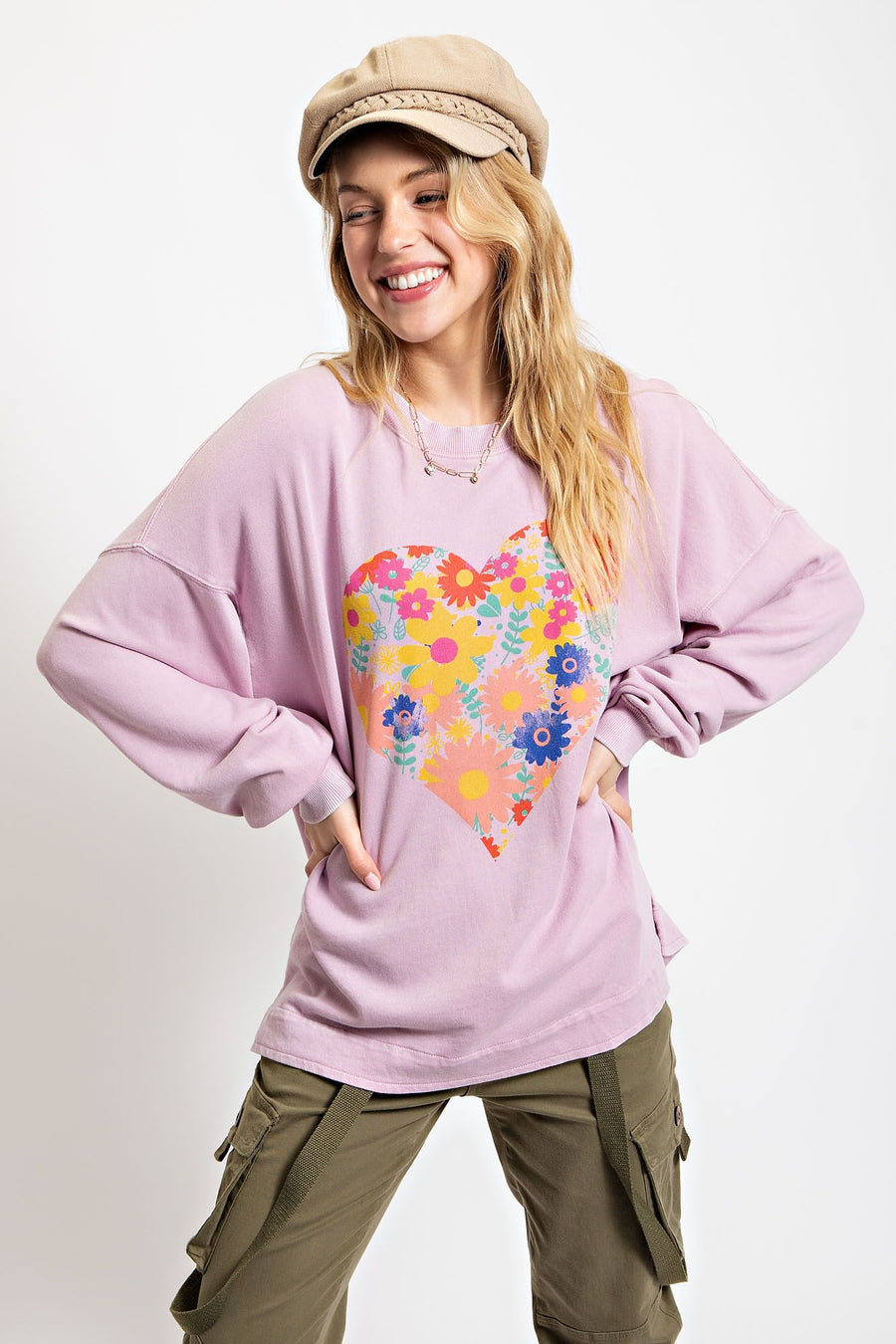 Heart Print Cotton Pullover