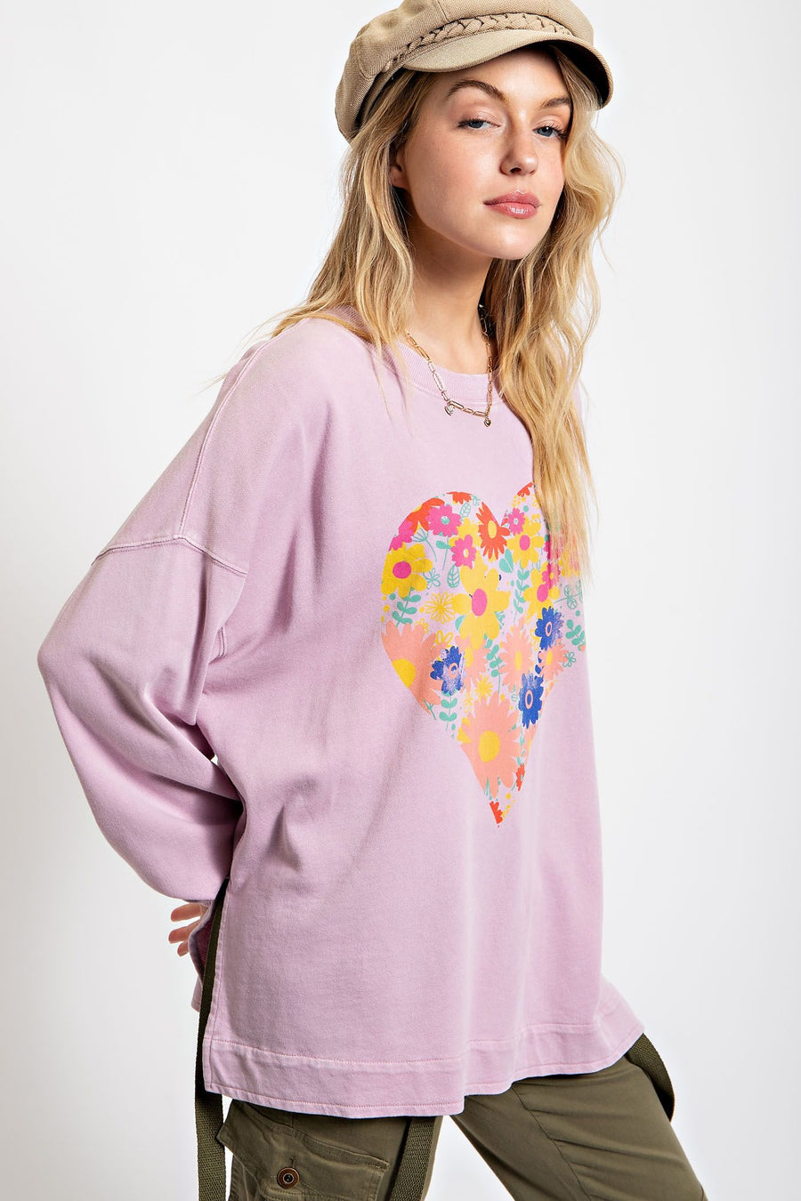 Heart Print Cotton Pullover