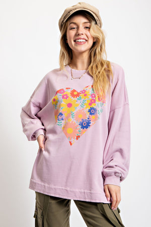 Heart Print Cotton Pullover