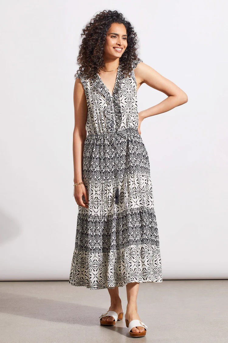 Printed V-Neck Cotton Blend Maxi