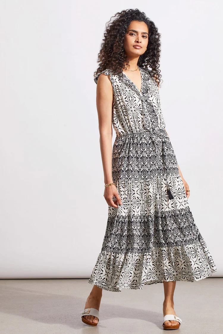 Printed V-Neck Cotton Blend Maxi