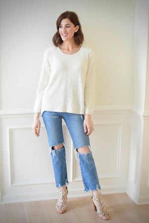 Cotton Slub Sweater w/Seam Detail