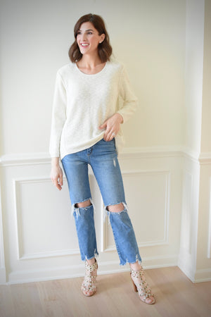 Cotton Slub Sweater w/Seam Detail