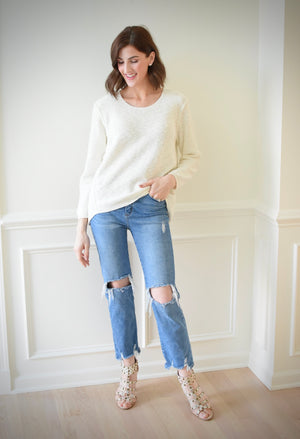 Cotton Slub Sweater w/Seam Detail