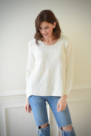 Cotton Slub Sweater w/Seam Detail