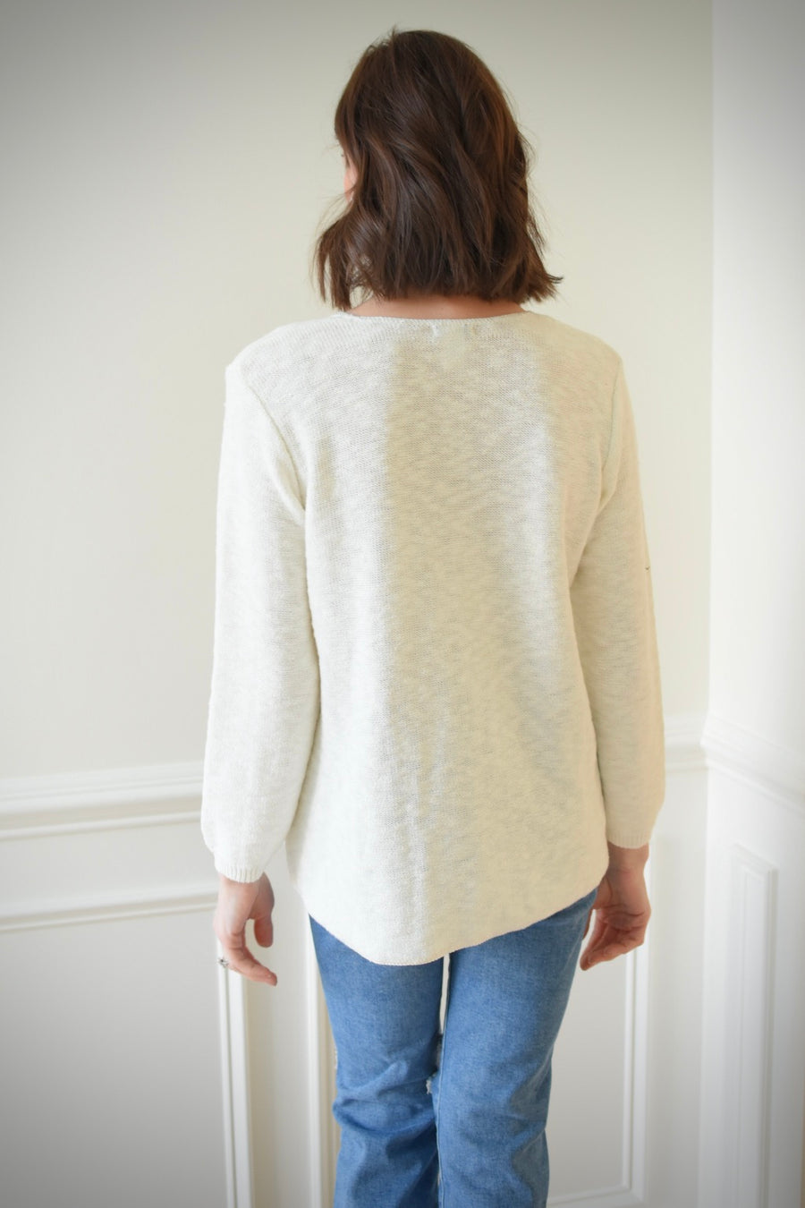 Cotton Slub Sweater w/Seam Detail