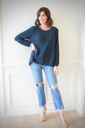 Cotton Slub Sweater w/Seam Detail