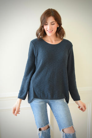 Cotton Slub Sweater w/Seam Detail