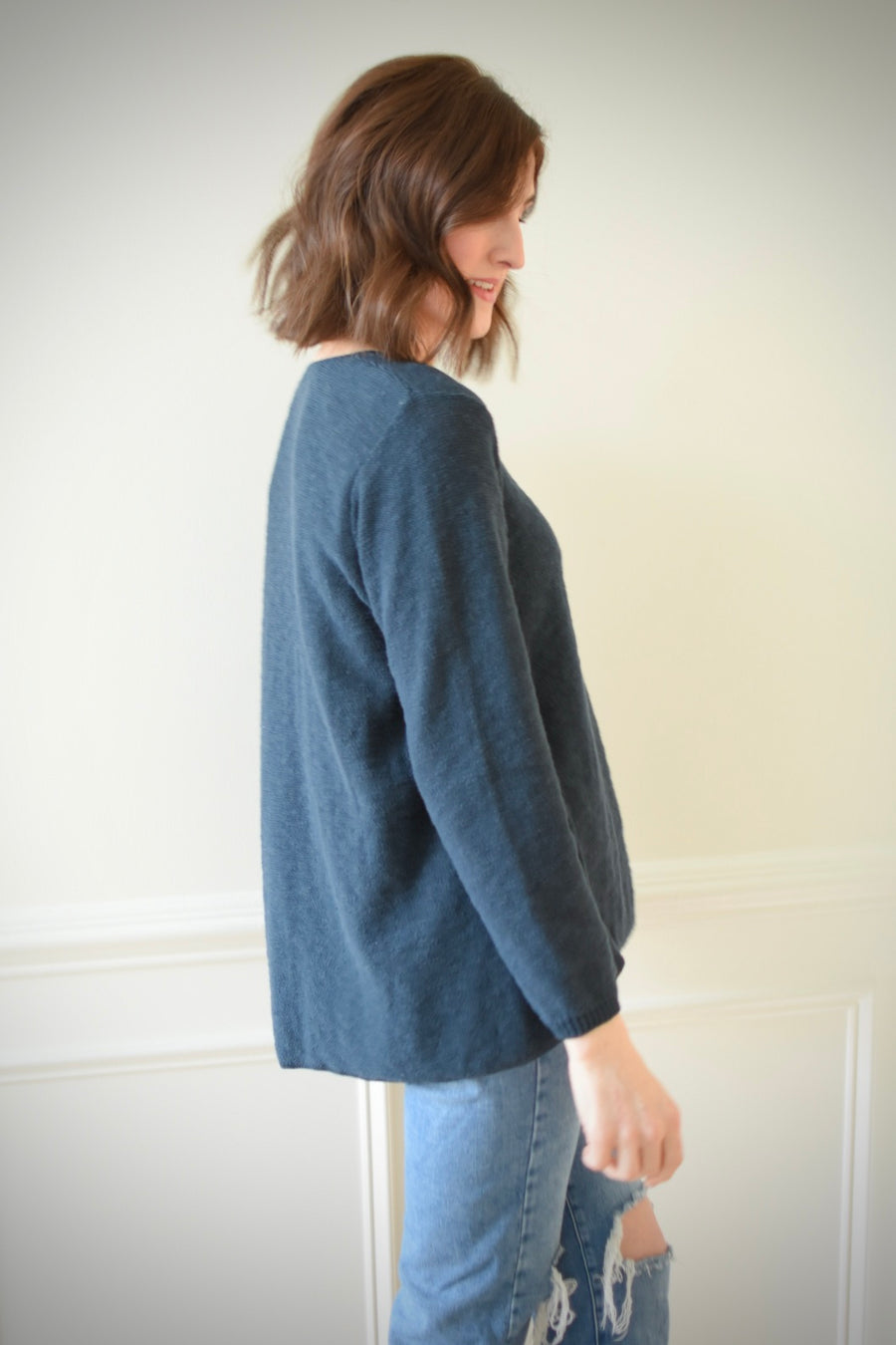 Cotton Slub Sweater w/Seam Detail